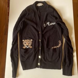 Kate Spade XXS black button down sweater leopard patch
